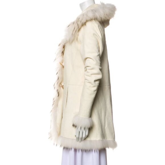 Nigel Preston & Knight White Suede Leather Sheepskin Hooded Fur Coat Shearling - Picture 2 of 9